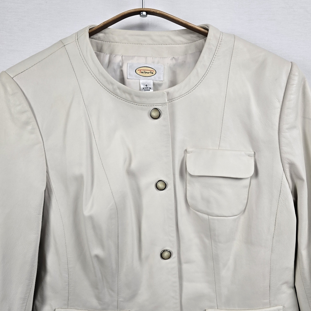 Talbots Ivory Leather Snap Front Jacket Size 4 - Picture 2 of 14